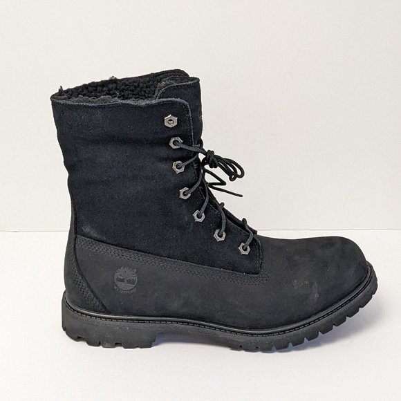 Timberland Teddy Fleece Fold Down Boots, Black Leather, Women's 9 M - Picture 2 of 7